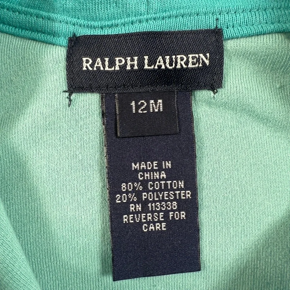 Ralph‎ Lauren Tracksuit Girls 12M Turquoise Velour Hoodie and Pants Set Vintage
